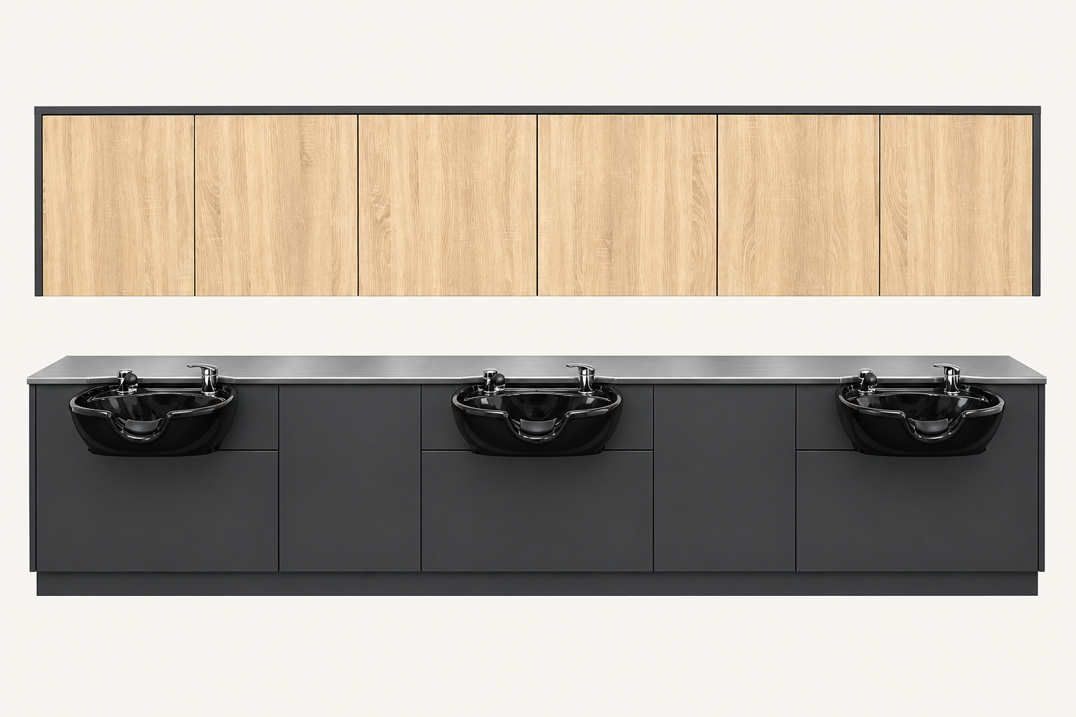 Rendering of three black commercial wash stations